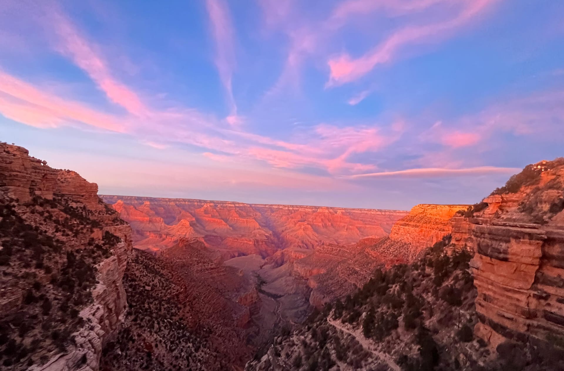 The Grand Canyon at dusk, seen from the rim